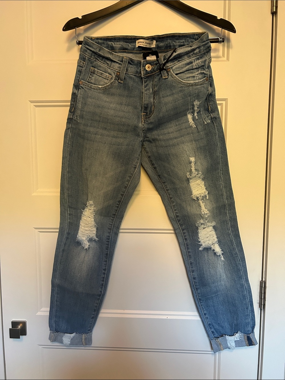 Light Blue Distressed Boyfriend Jeans - Unknown Brand